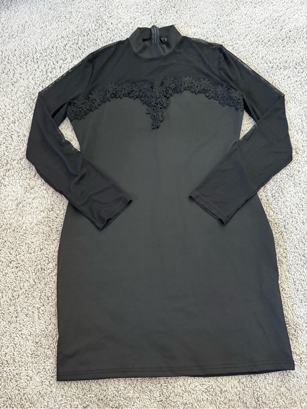 CBR Black Long Sleeve Lace-Applique Dress